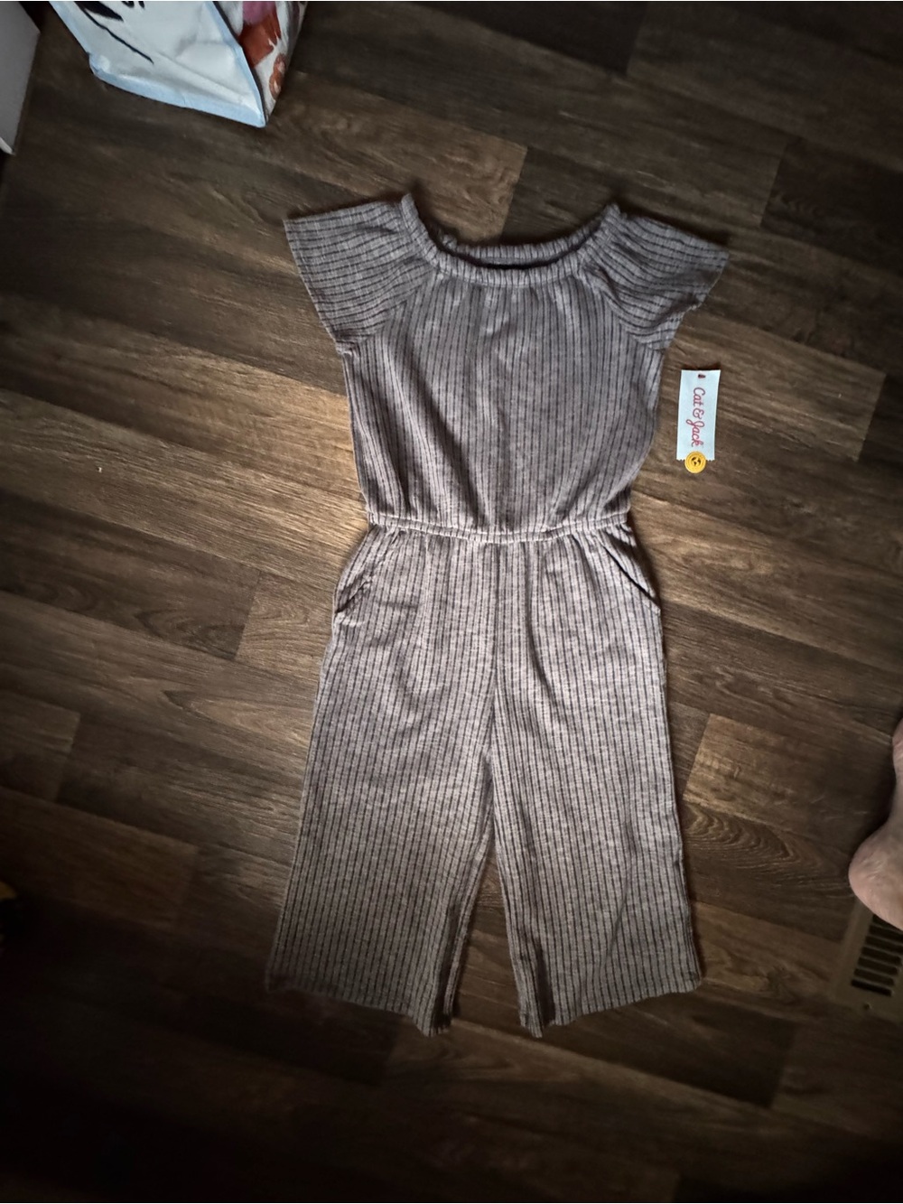Cat & Jack Taupe Ribbed Knit Short Sleeve Jumpsuit
